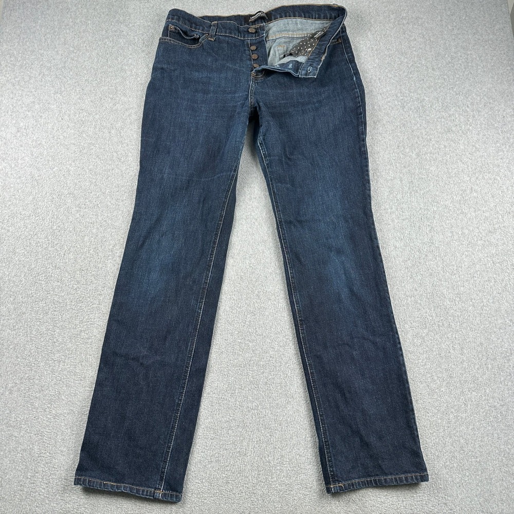 London Jean Jeans Womens 12 Stretch Blue Button Fly Straight Leg